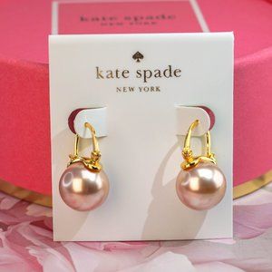 Kate Spade Signed Signature Pearl Drop Earrings in Rose Gold